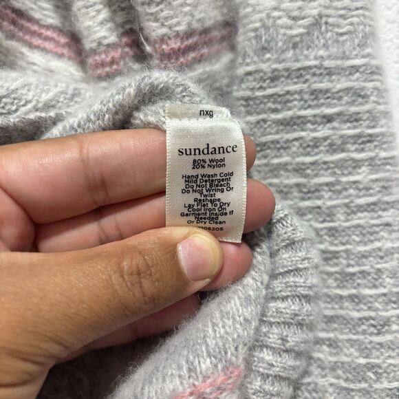 Sundance Bold Botanic Wool Sweater Embroidered Floral Gray Pink Women's Medium - Picture 5 of 6